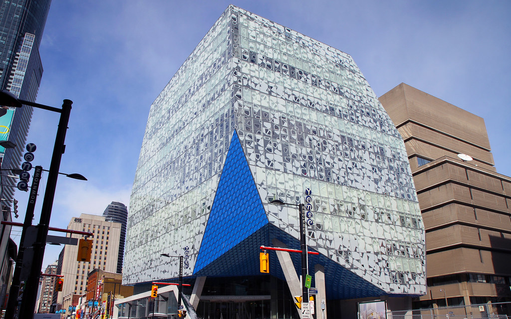 a blue building at on a bright blue day