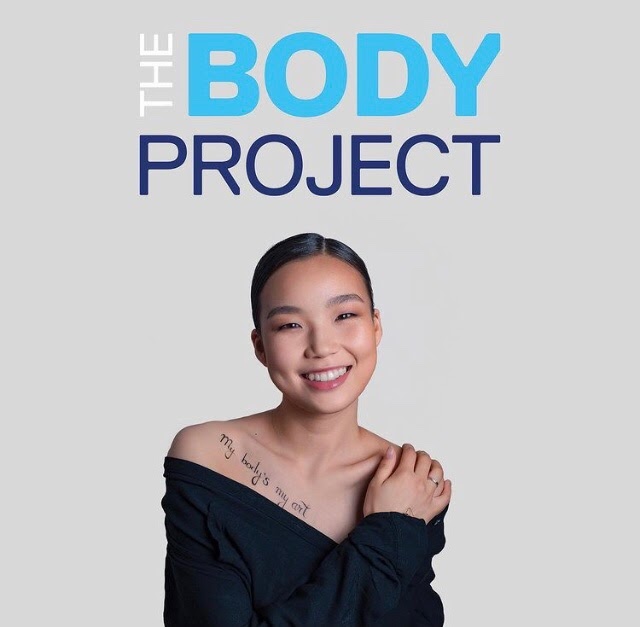 the words "the body project" written above a smiling woman's head