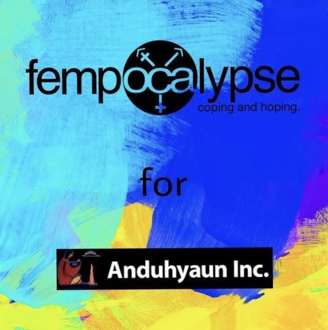 a multicoloured graphic that says the word fempocalypse in black