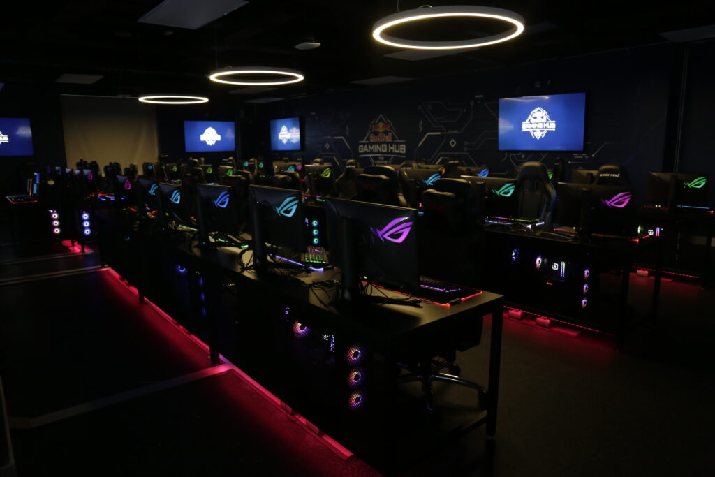 Photograph of the inside of the Red Bull Gaming Hub on Sept. 27, 2022.