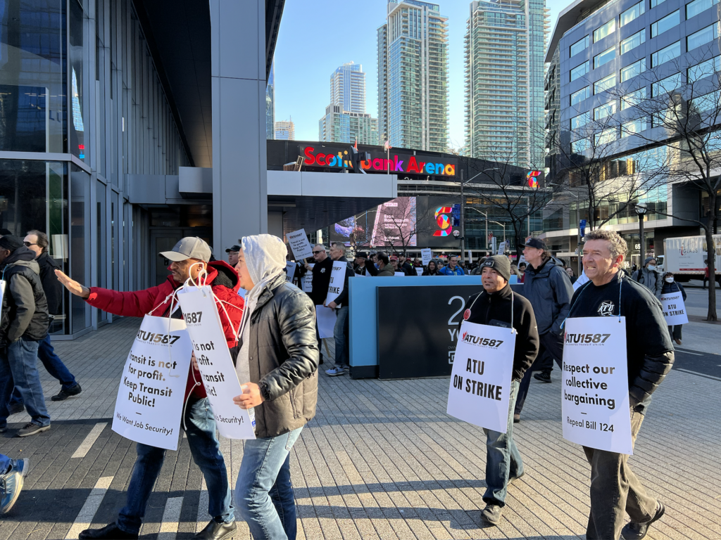 People marching in front of the Scotia Bank Arena on Monday, Nov.7, 2022 
 (Deepak Sharma/ On The Record)