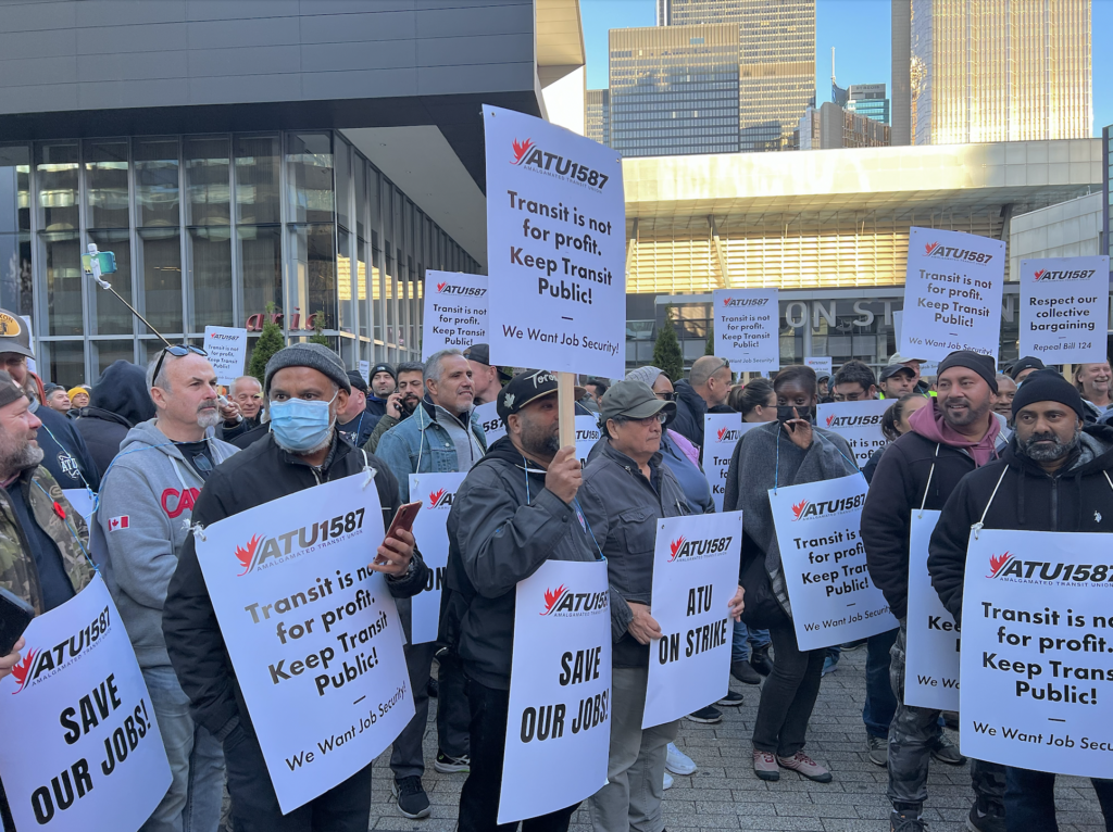 People marching in front of the Scotiabank Arena near Maple Leaf Square on Monday, Nov.7, 2022          ( Deepak Sharma/ On The Record)