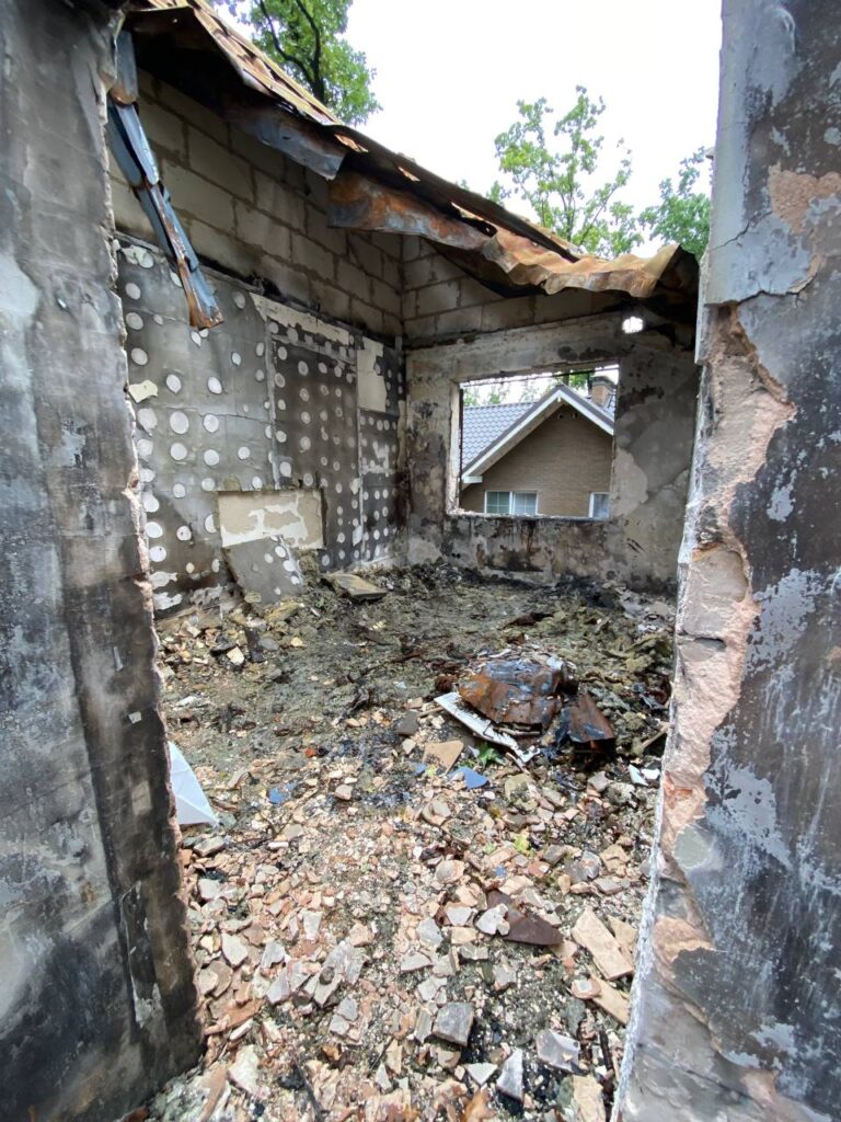 Destroyed houses in Bucha and Irpin, near Kyiv, Ukraine.