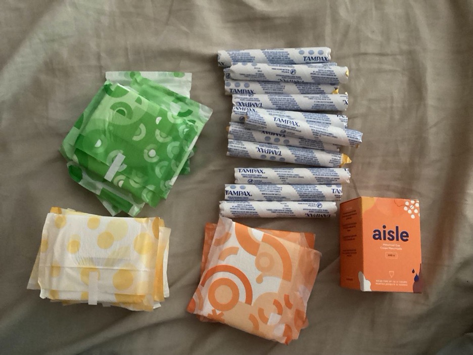 An assortment of menstruation products.