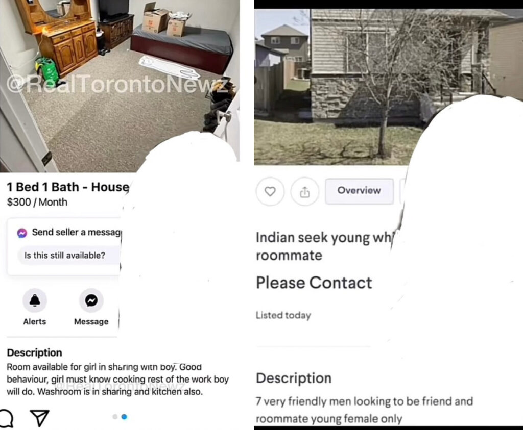 Two rental listings that are making inappropriate requests towards women. 