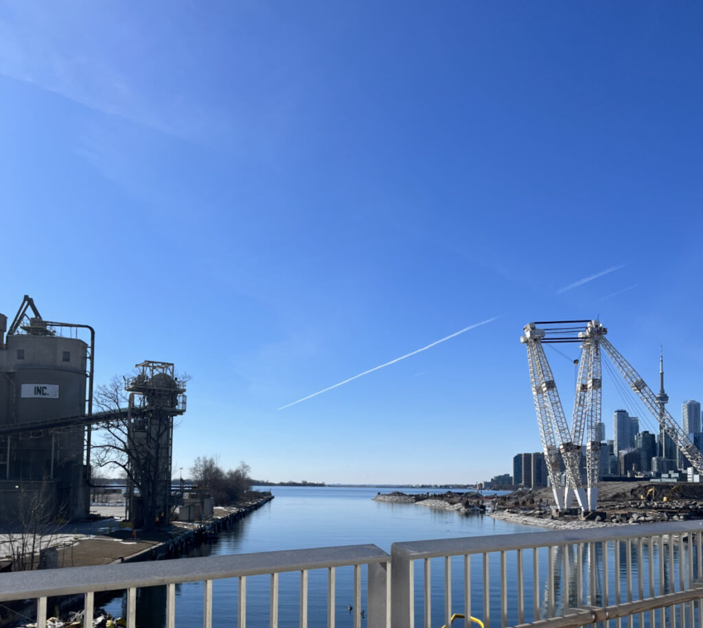 Views of Toronto skyline from the industrial Port Lands.