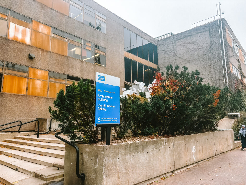 TMU Architecture Building photographed from on the west side.