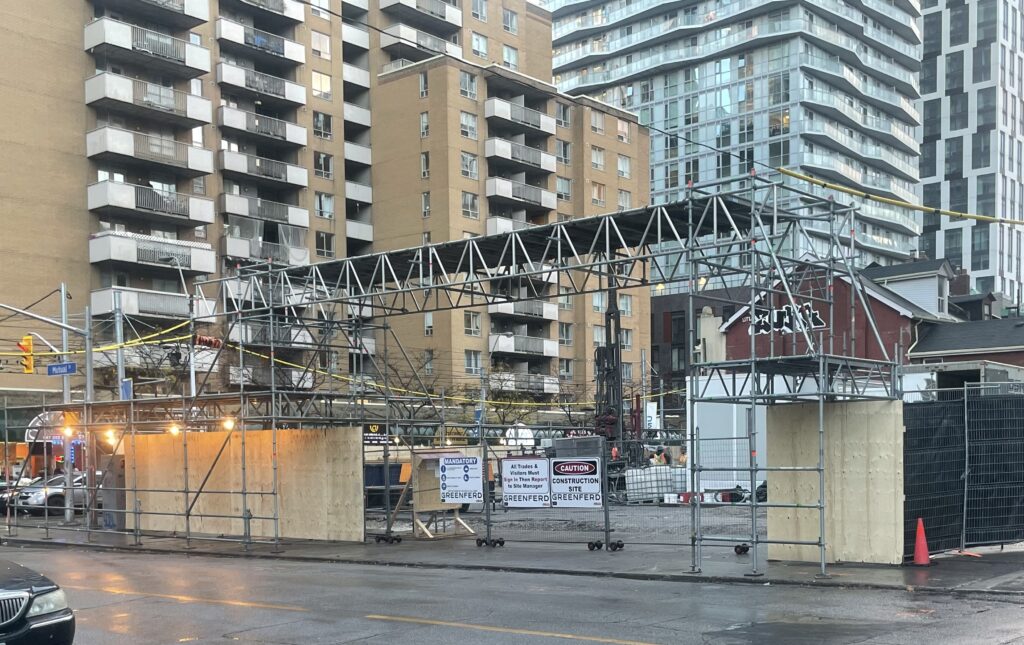 Construction site of the SCITHub building at the corner of Dundas and Mutual streets