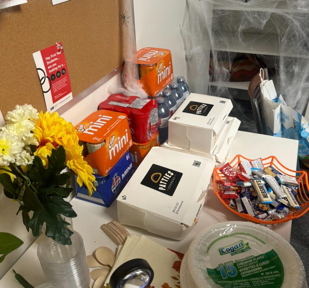 Refreshments and snacks on table