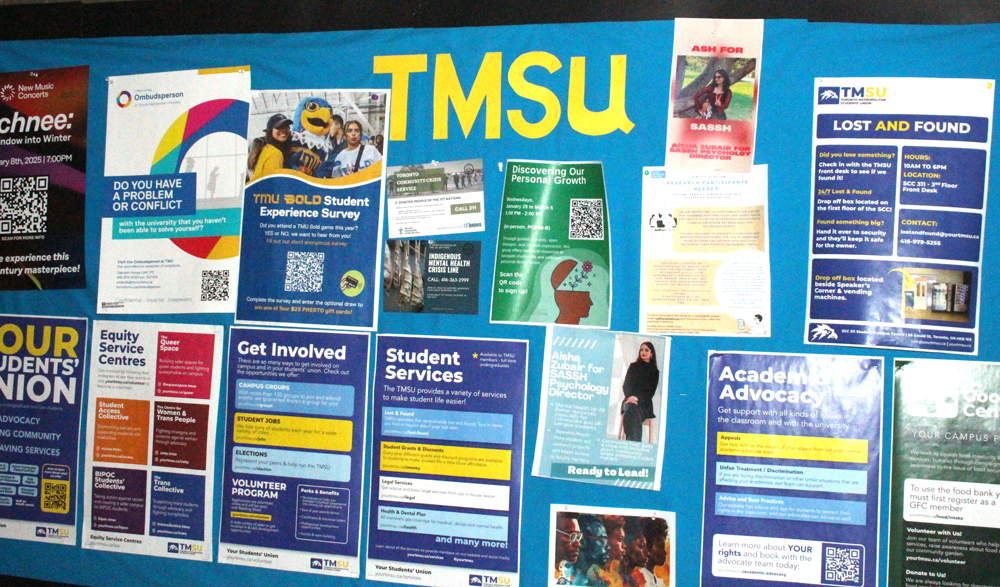 A photo of a poster board on the wall outside the TMSU office.