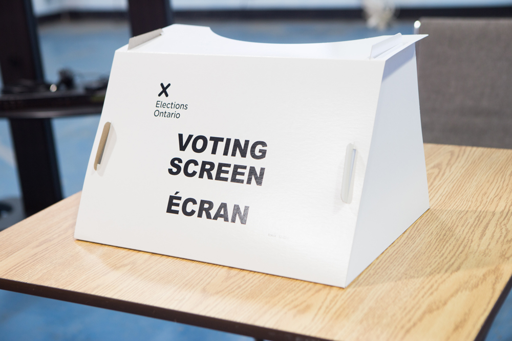 A photo of the voting screen used to disguise the vote in the Ontario 2025 election.