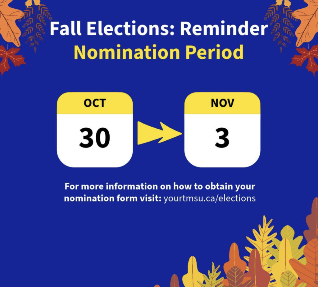 A screen grab of an Instagram post on the TMSU account publicizing the nomination period for the fall 2023 election.