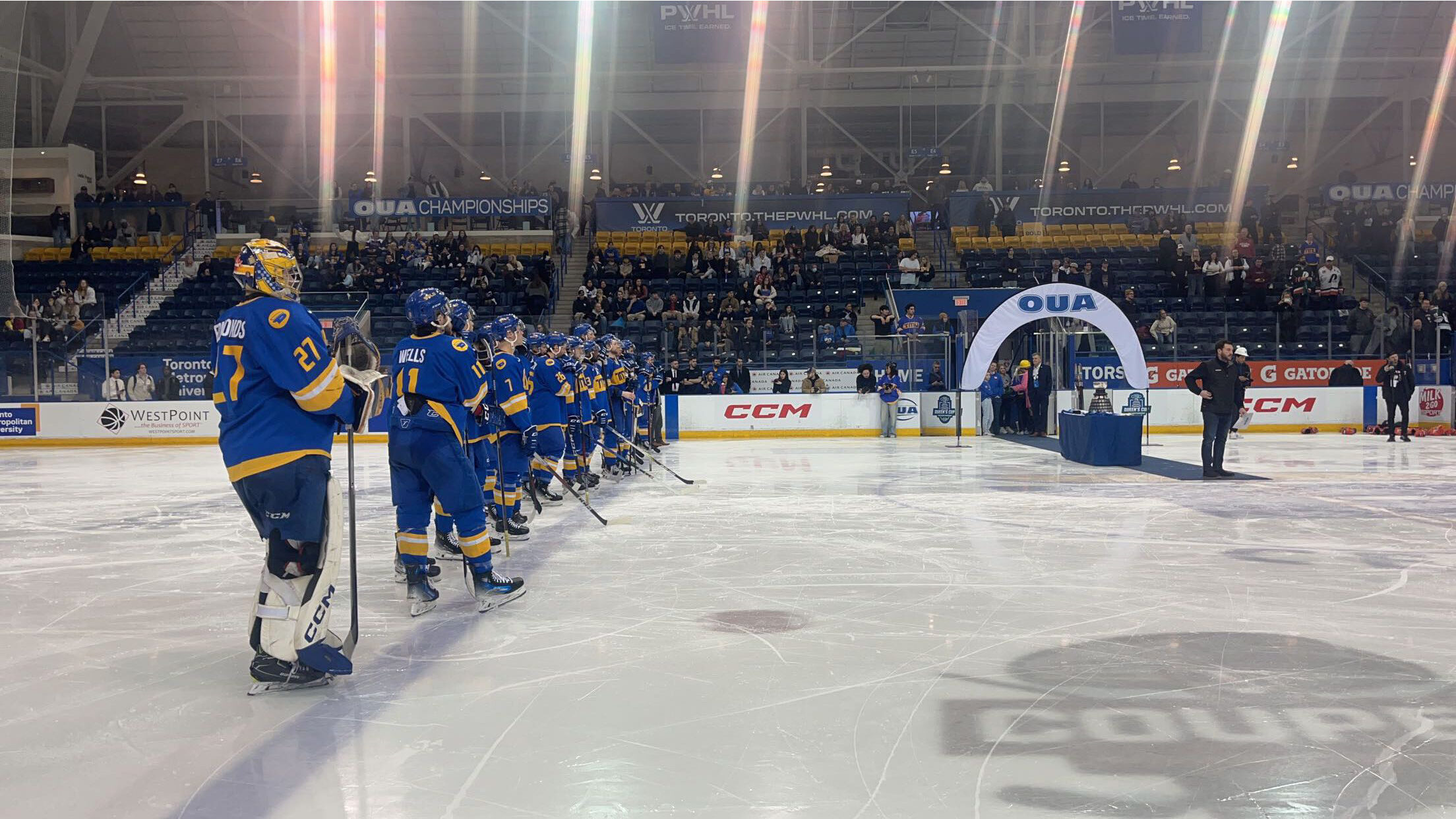 TMU Bold men's hockey team at the OUA Championships at the Mattamy Athletic Centre