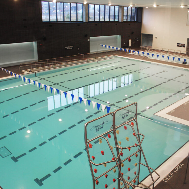 A photo of an empty indoor pool.