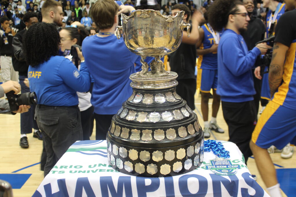 A trophy after a basketball game