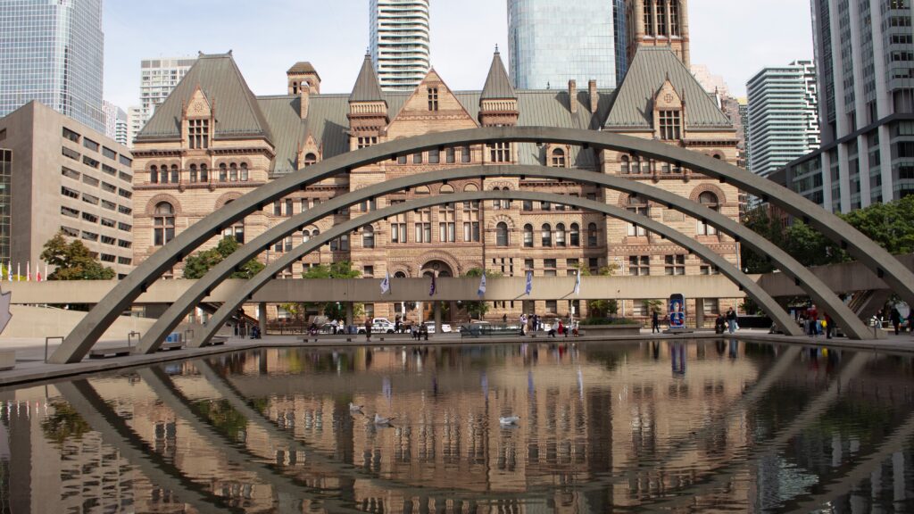 A photo of Old City Hall in Toronto Ontario from across the pond.