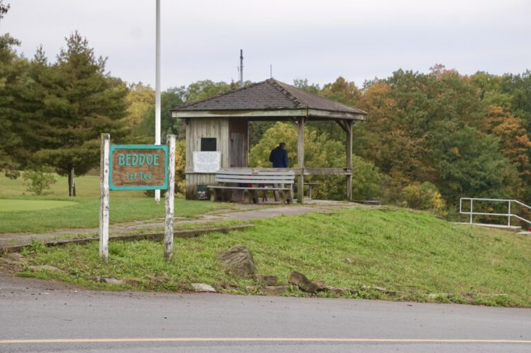 The Beddoe Course on the Chedoke Golf Course land. It features a sign and a small hut.